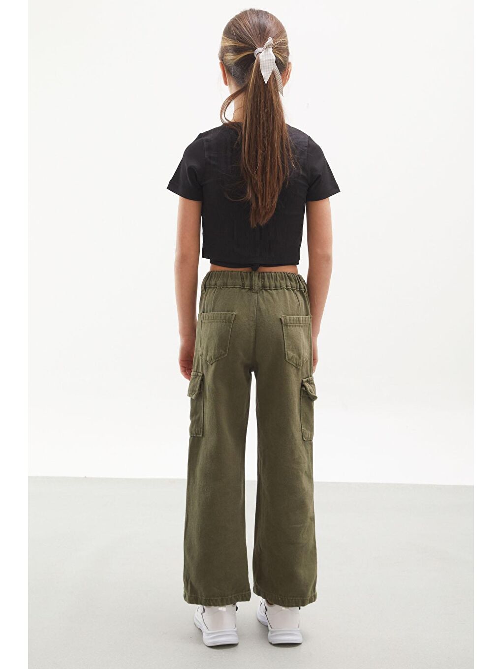 Haki Kargo Cepli İspanyol Paça Kız Çocuk Jean Pantolon-4