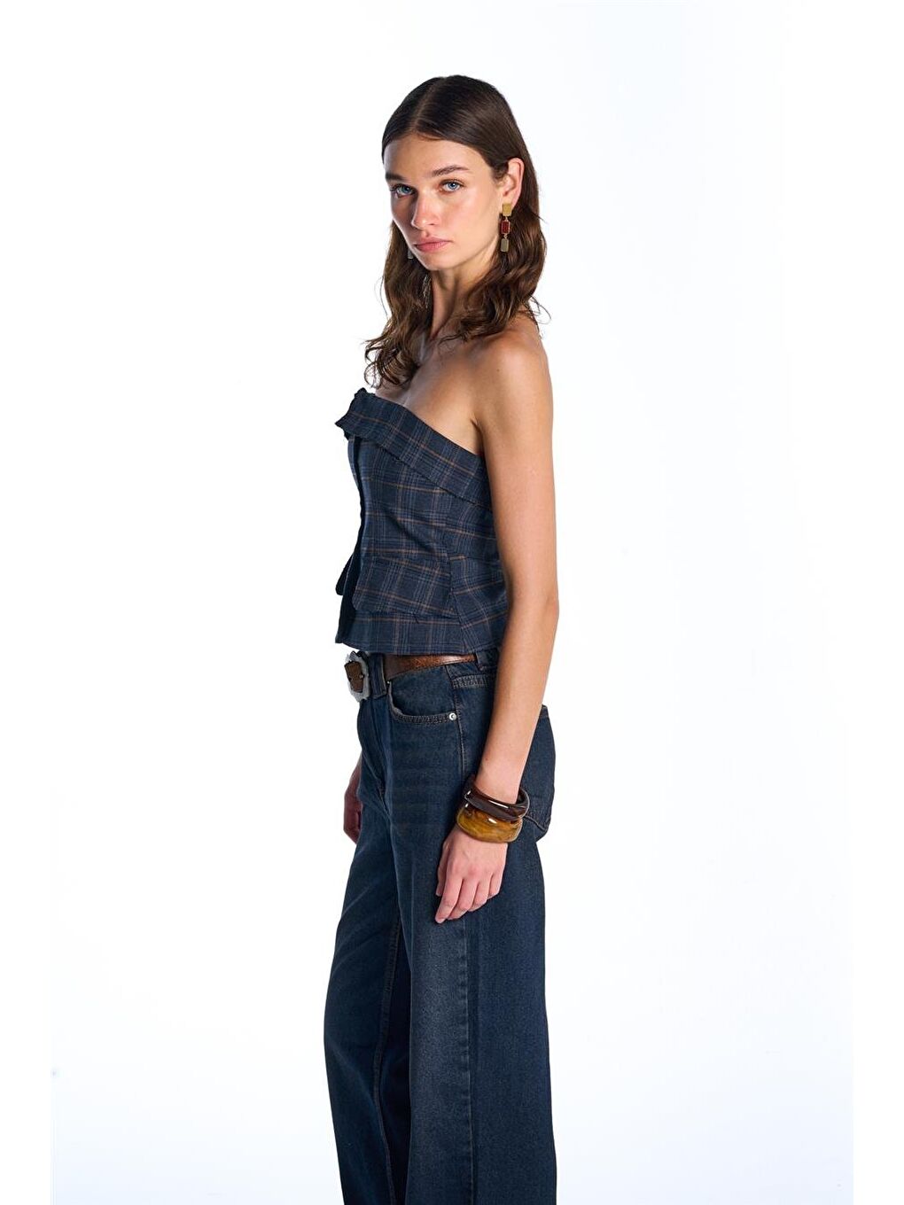 Lacivert Ekoseli Büstiyer-5