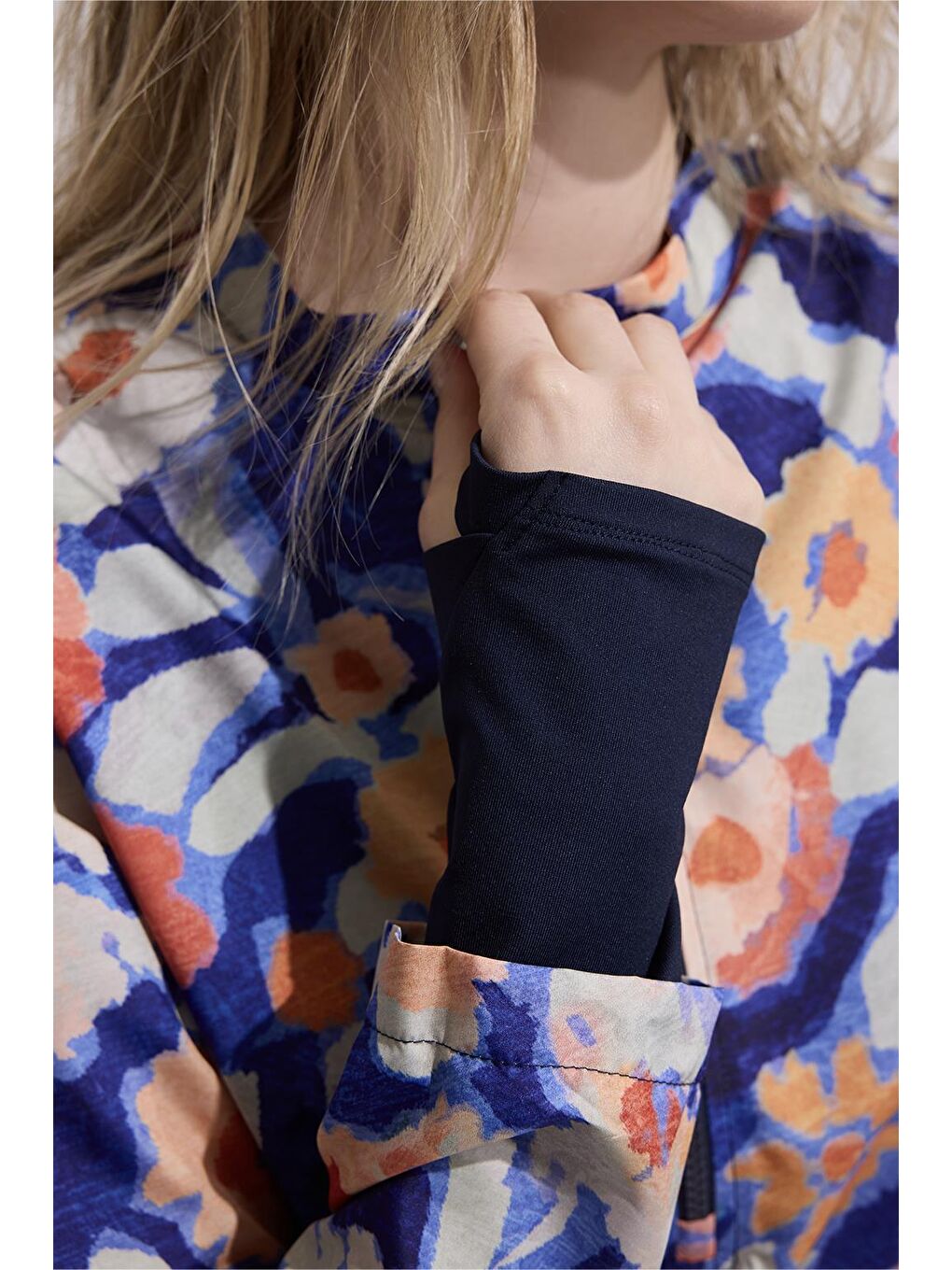 Paraşüt Renkli Desenli Çift Katlı Tesettür Mayo Takım Lacivert-9