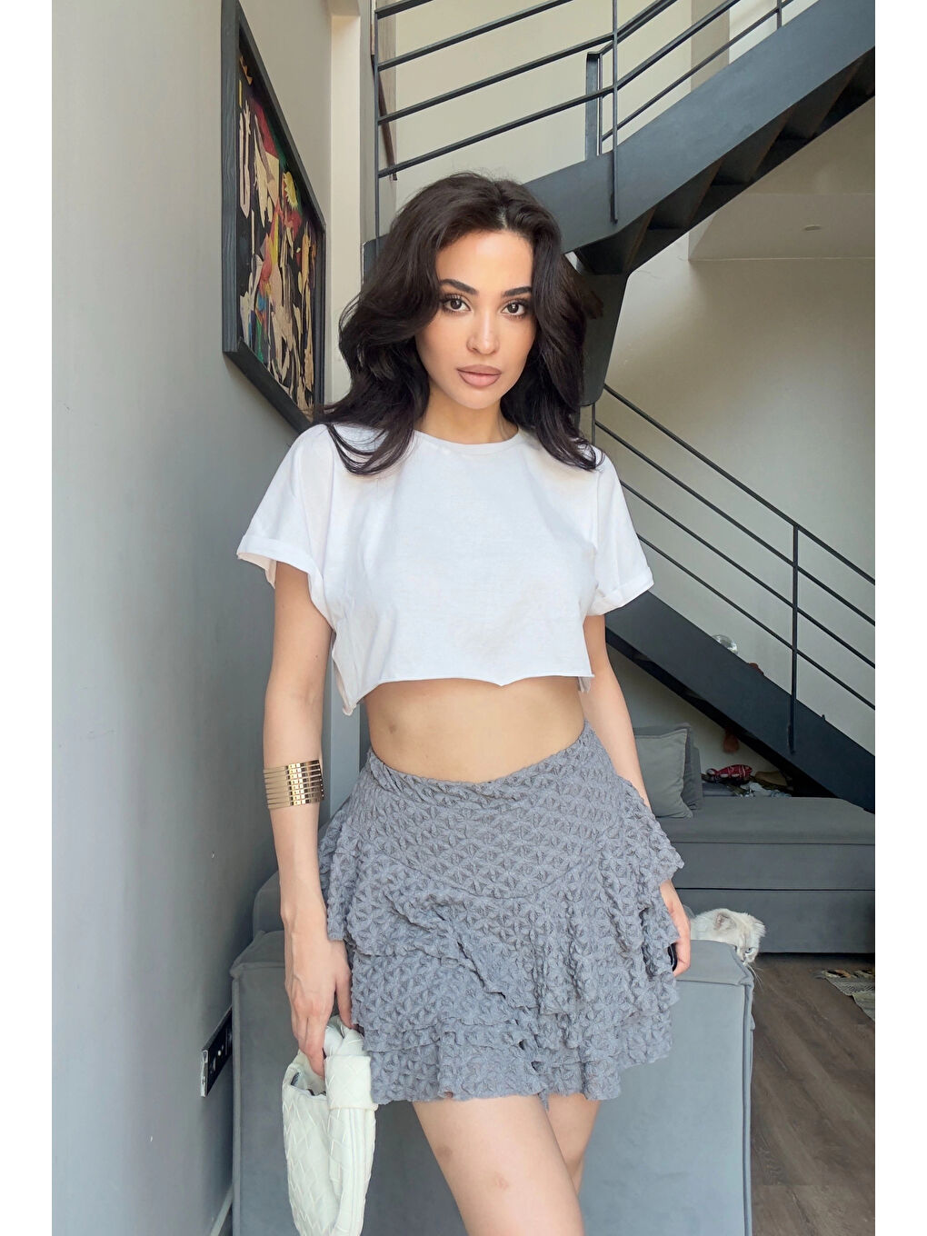 Karışık Kadın Antrasit Dantel Detay Şort Etek 0999-179096-2