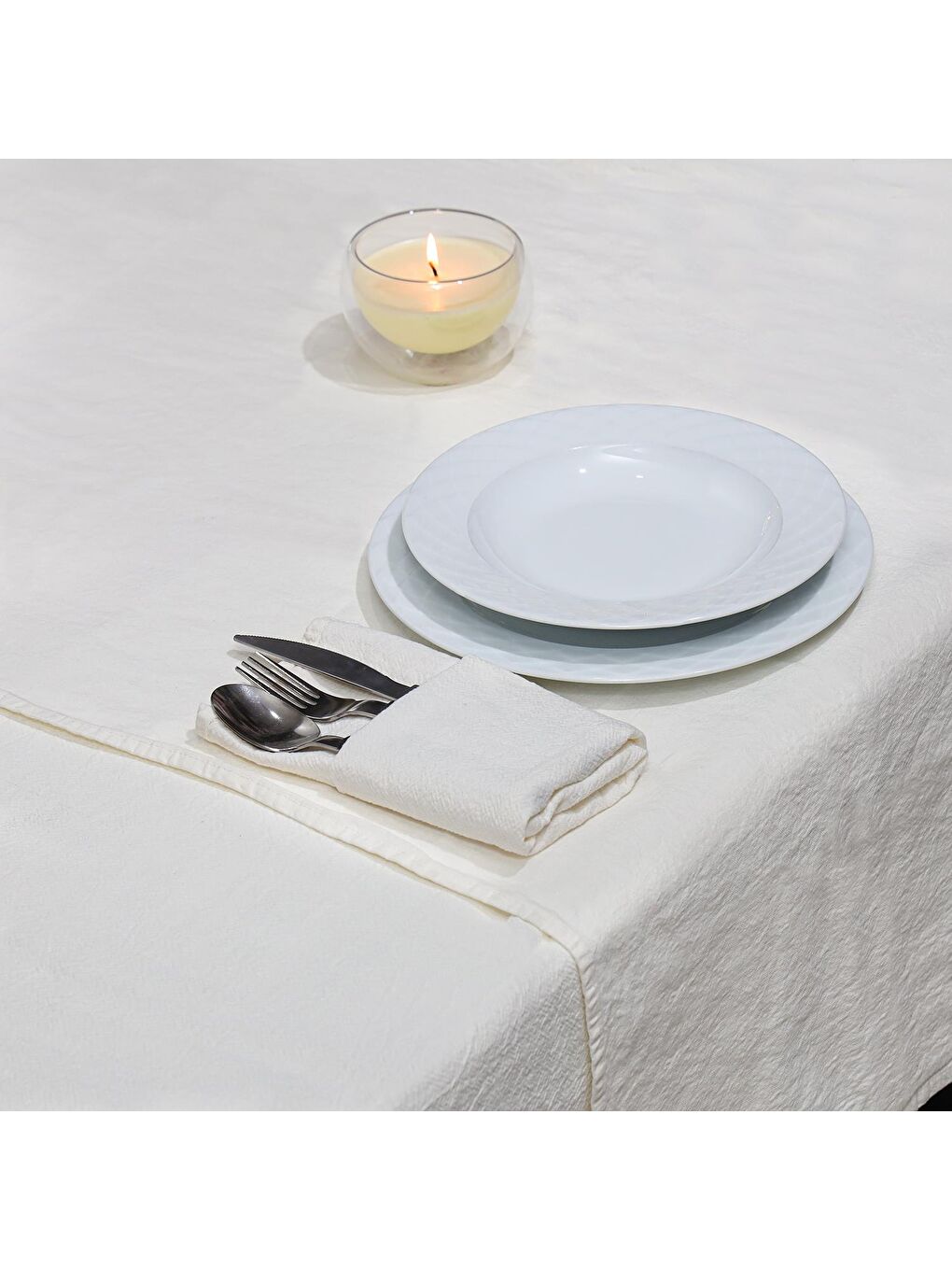 Taşlanmış Ekru Denim Pamuk Masa Örtüsü-1