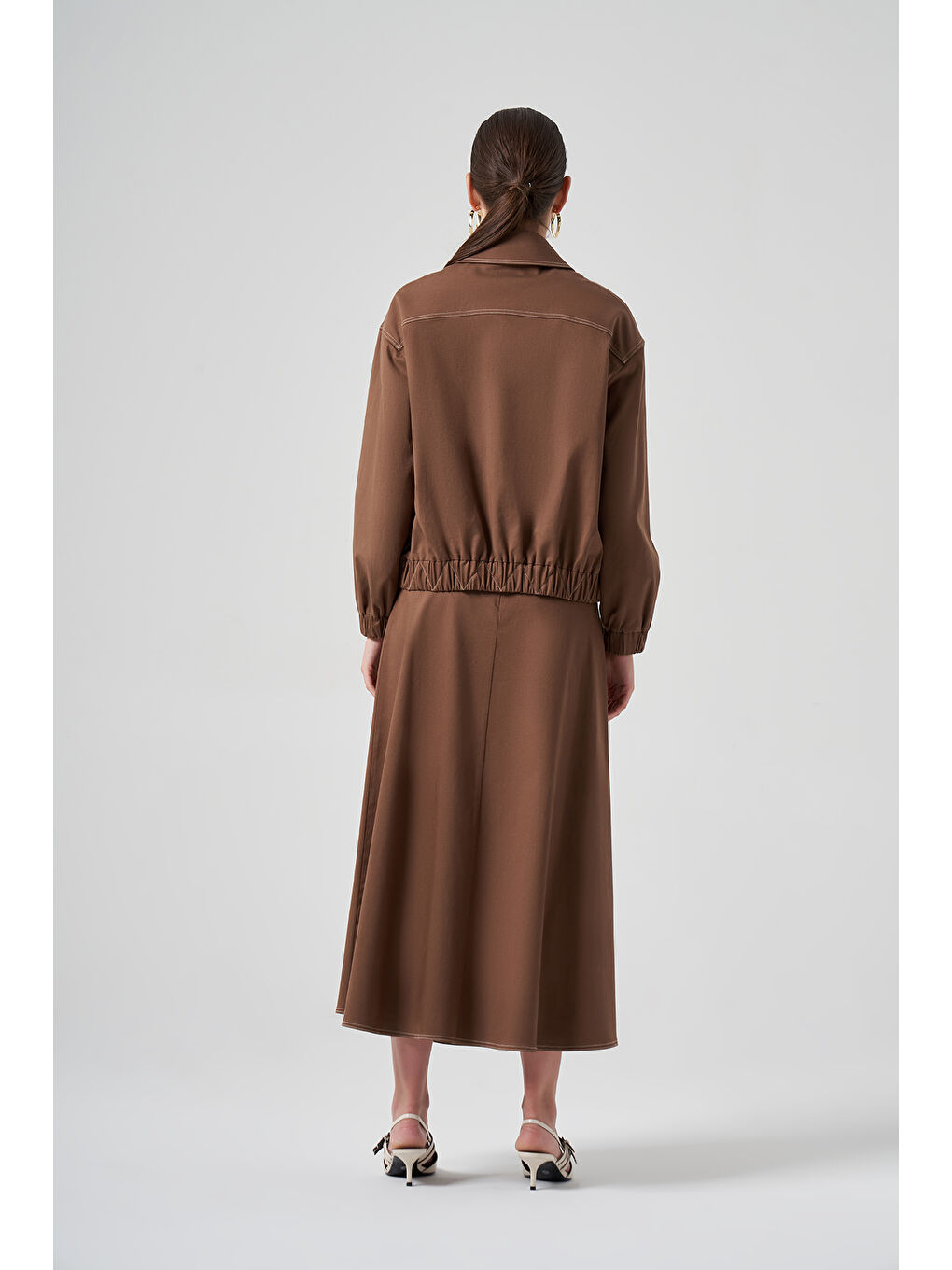 Kahverengi Fermuarlı Kısa Ceket 6027 Koyu Kahve-4