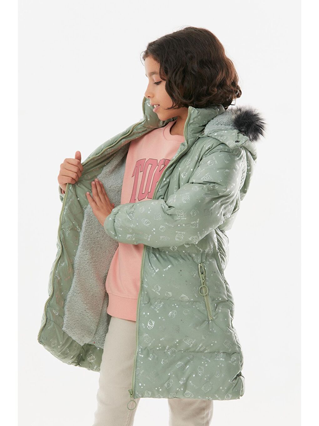 Turkuaz Hello Baby Baskılı Kız Çocuk Şişme Mont-2