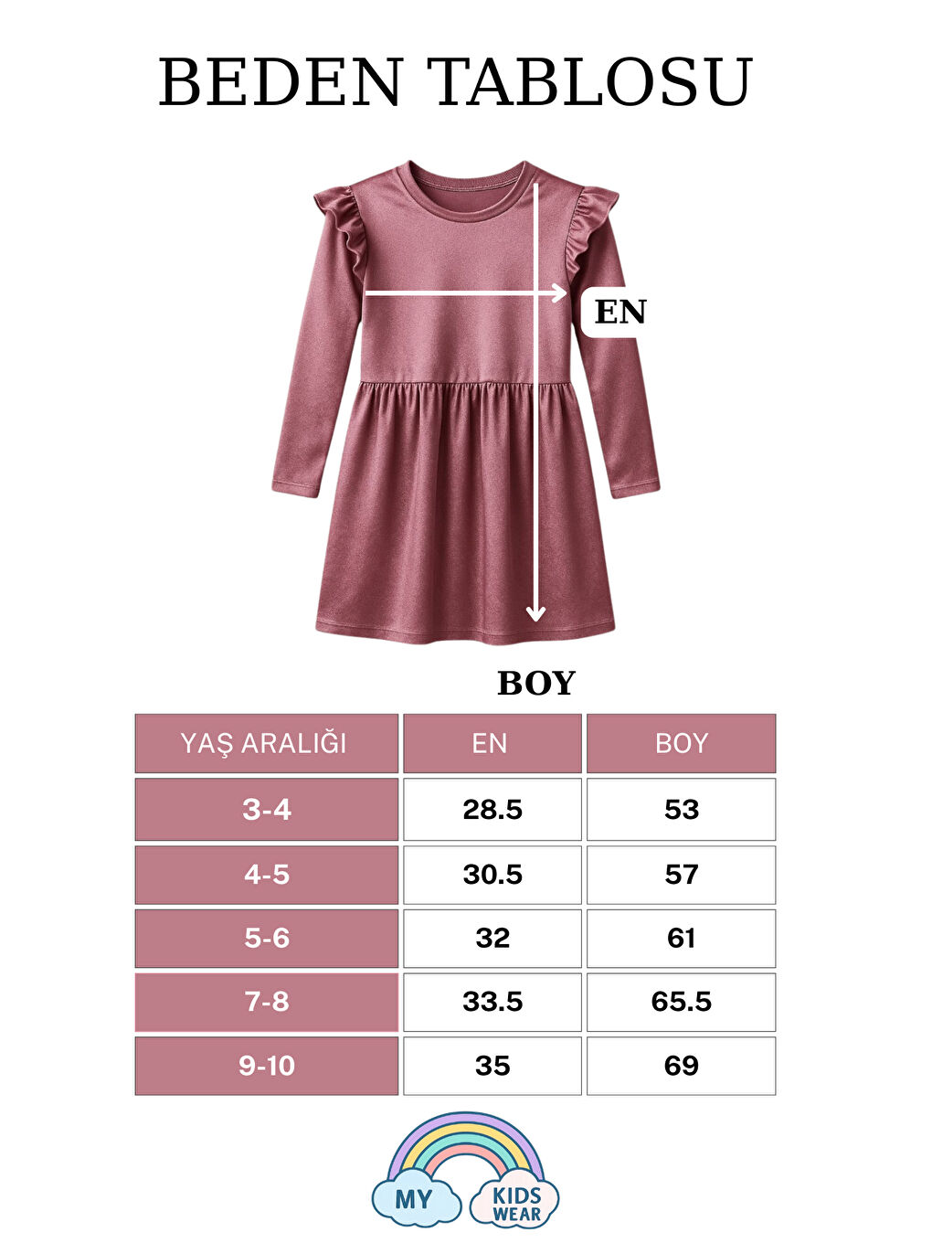 Pembe Kız Çocuk Uzun Kollu Fırfır Detaylı Kadife Elbise 3-10 Yaş 12111-1