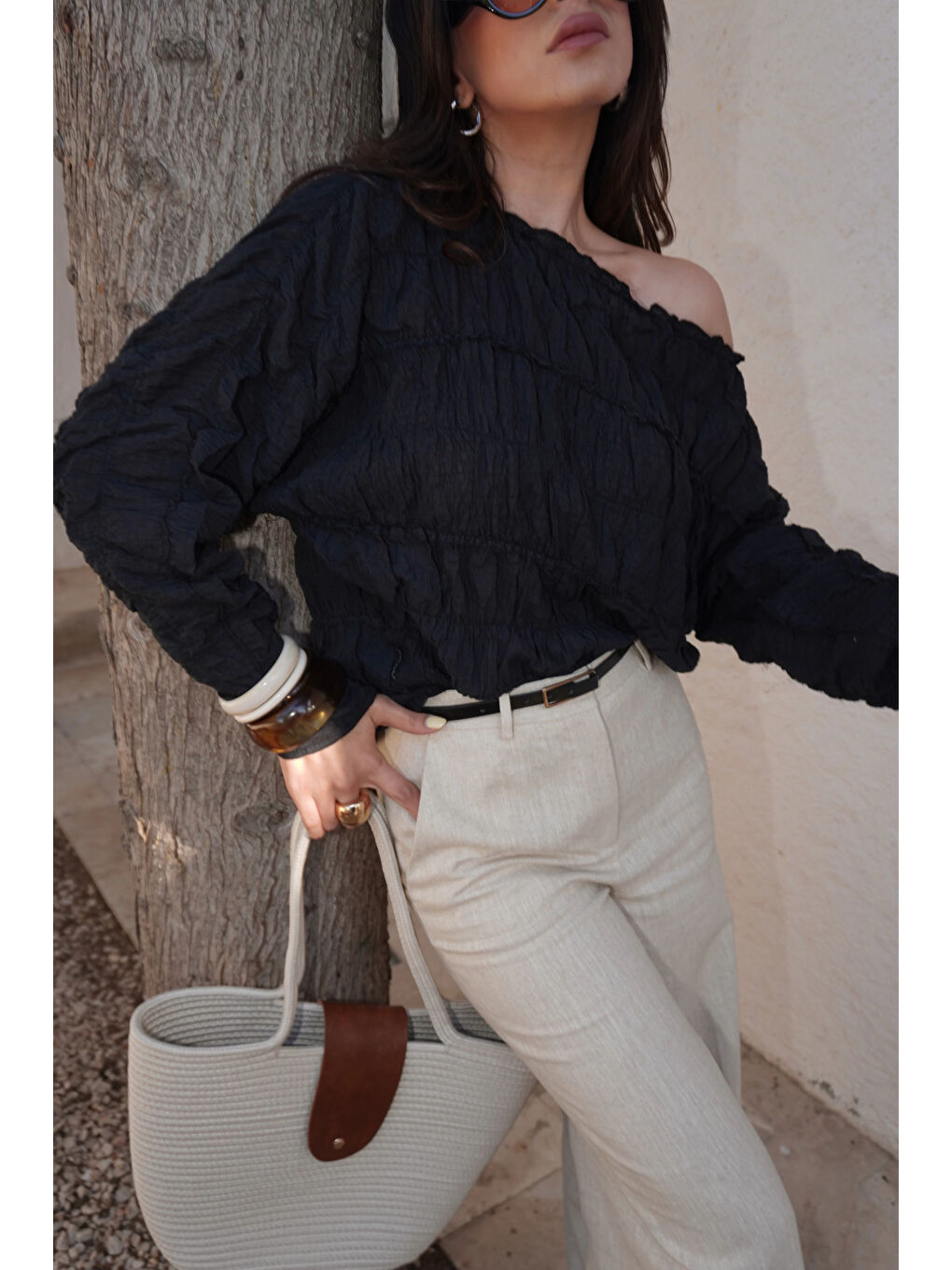 Karışık Kadın Siyah Gipeli Bluz 1040-4066-1