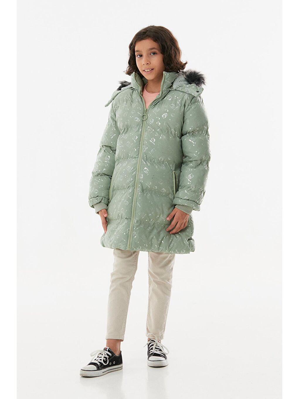 Turkuaz Hello Baby Baskılı Kız Çocuk Şişme Mont-3