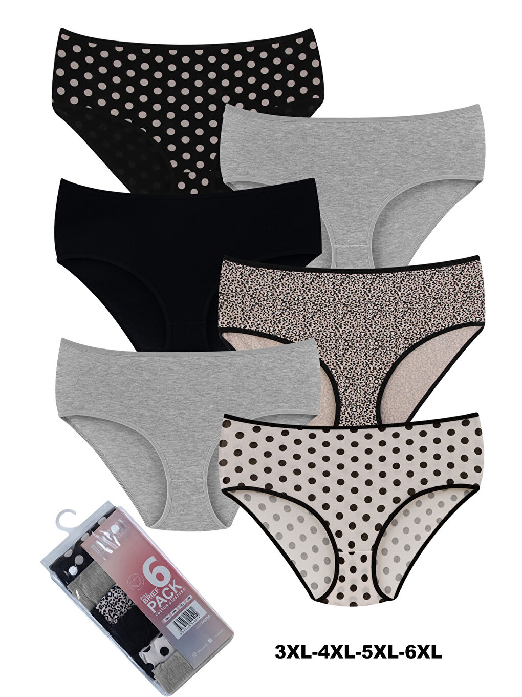 Karışık Kadın Büyük Beden Yüksel Bel Külot 6'Lı Paket