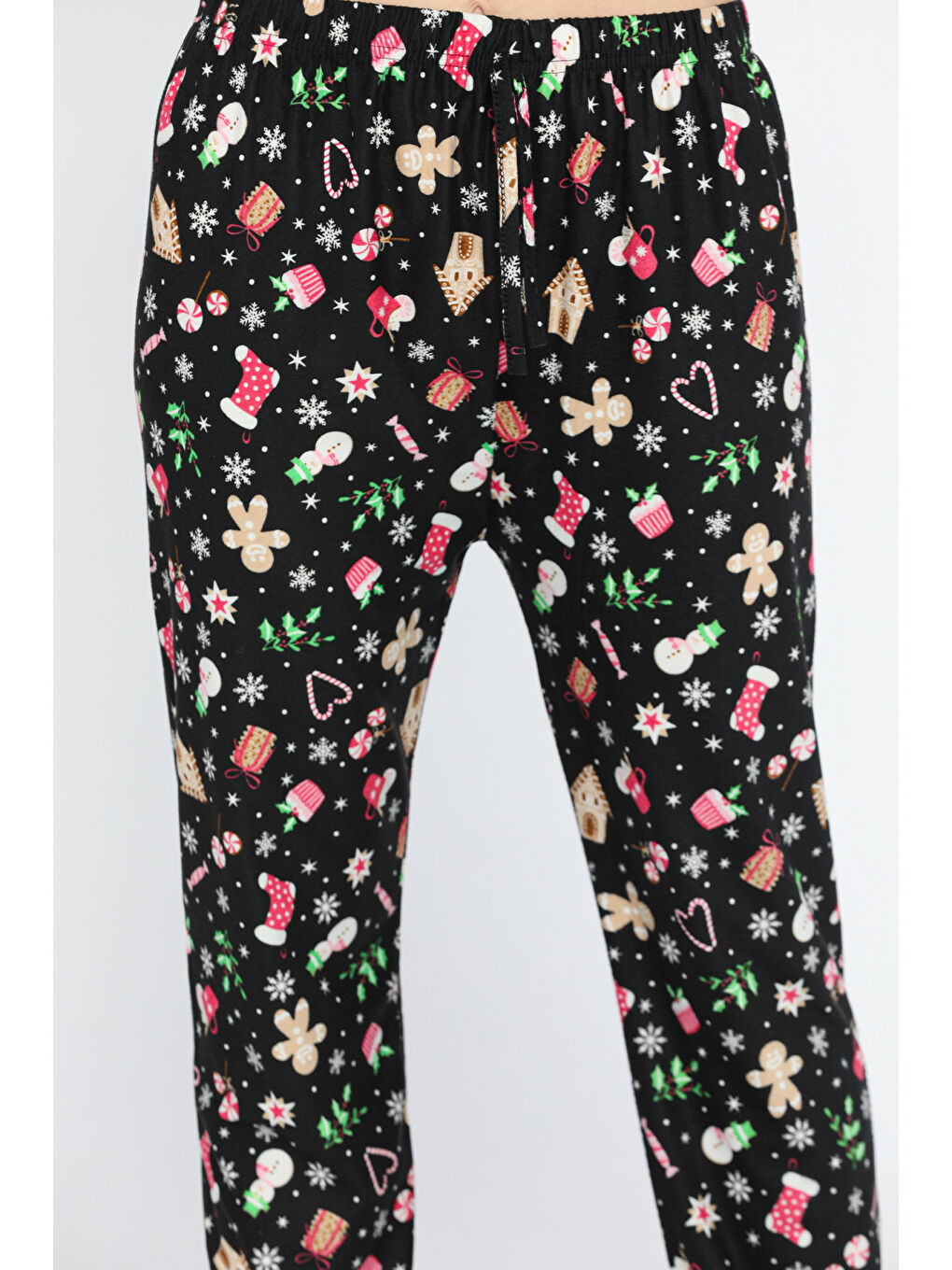 Siyah Kadın Desenli Polar Pijama Altı-3