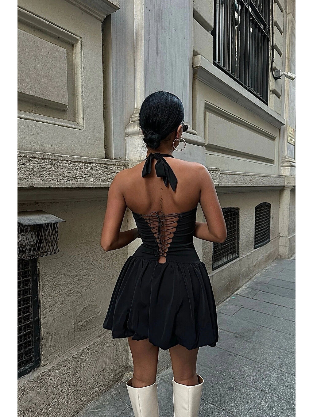 Karışık Kadın Siyah Halter Yaka Elbise 1026-221625-2