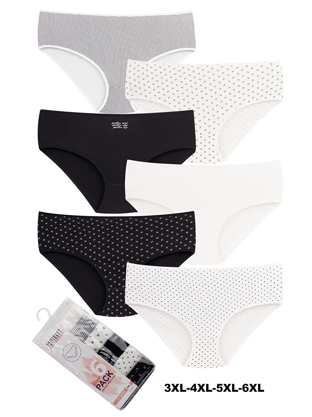 Karışık Kadın Büyük Beden Yüksel Bel Külot 6'Lı Paket