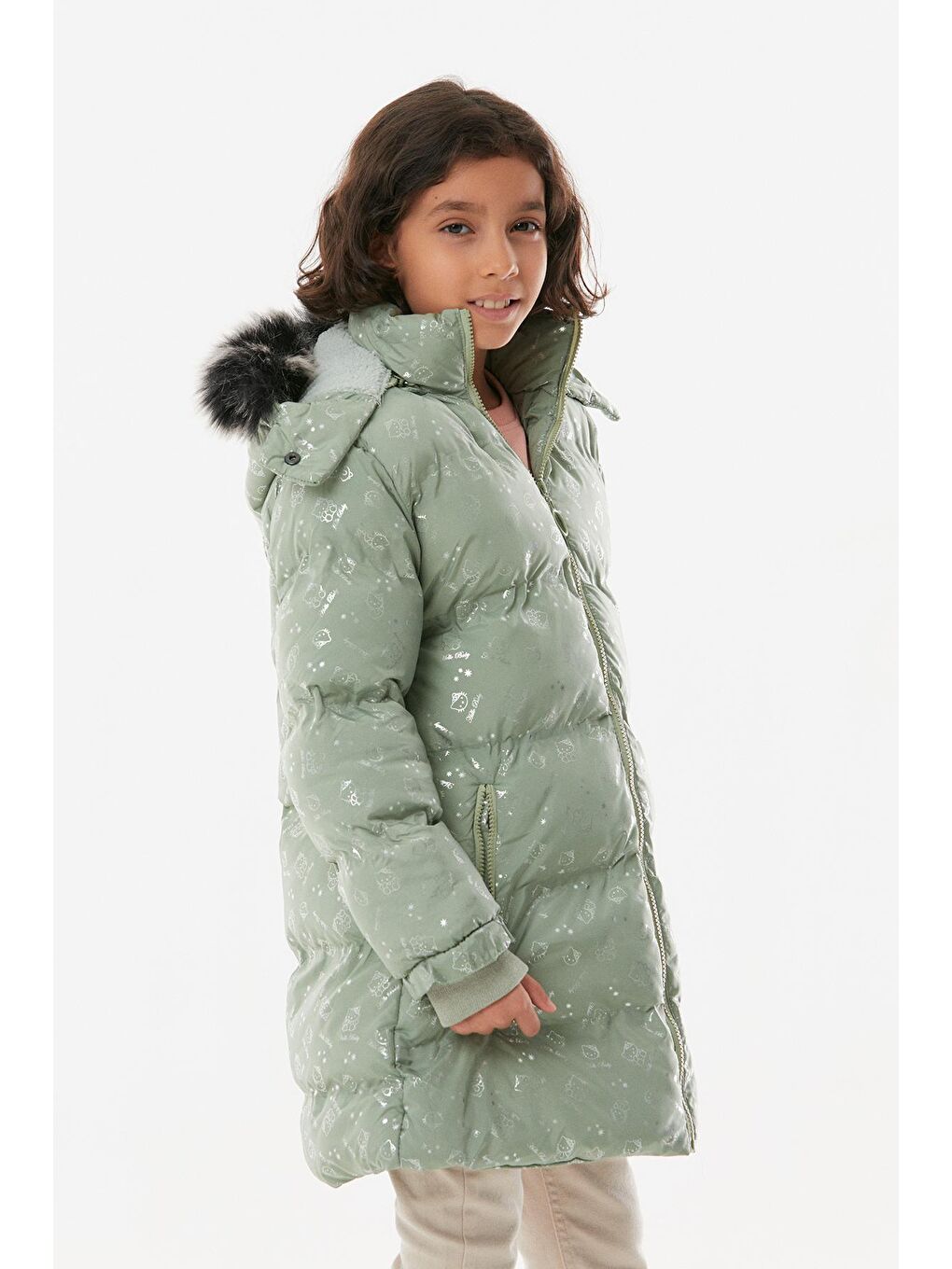 Turkuaz Hello Baby Baskılı Kız Çocuk Şişme Mont-4