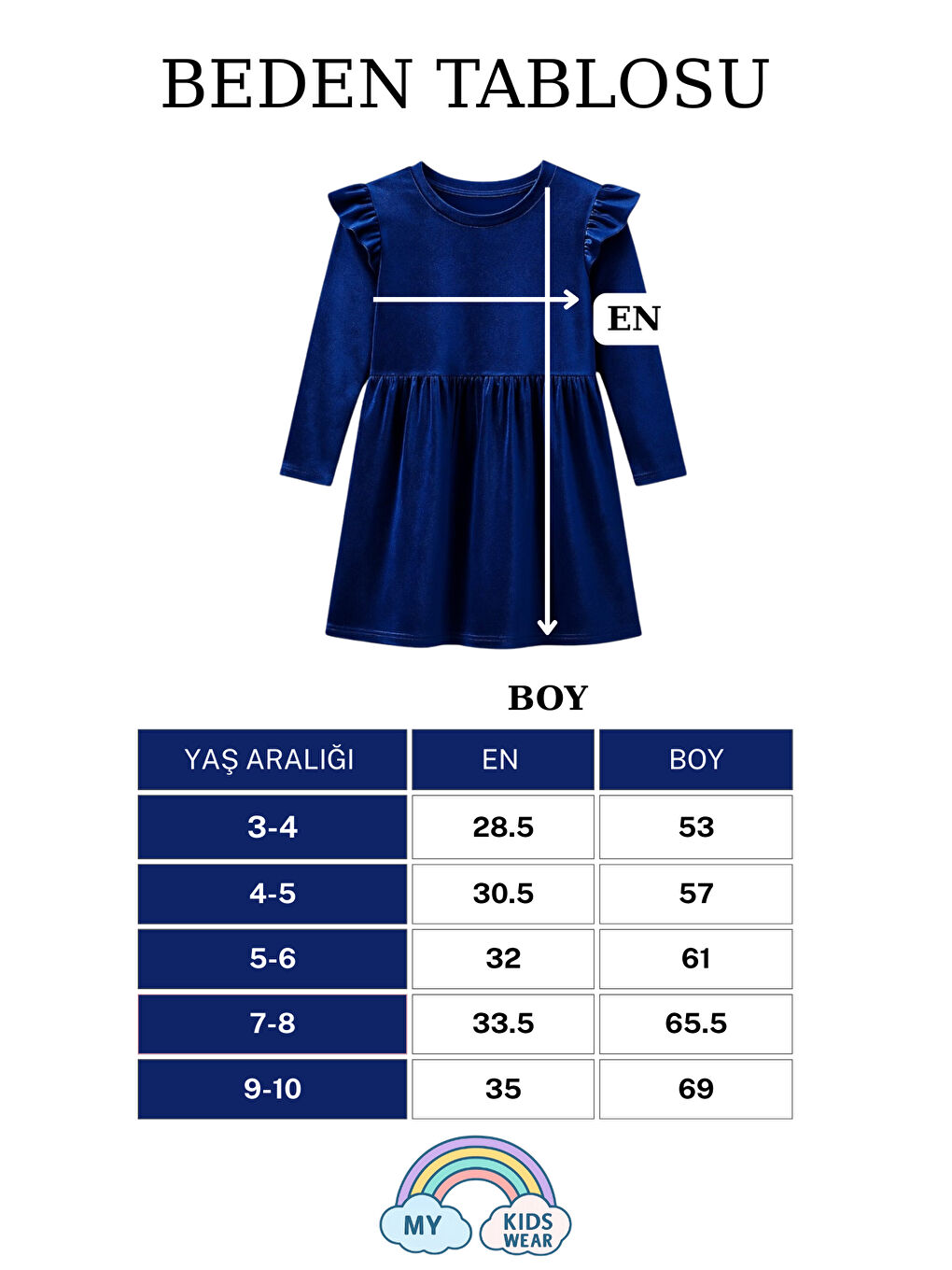 Mavi Kız Çocuk Uzun Kollu Fırfır Detaylı Kadife Elbise 3-10 Yaş 12113-1