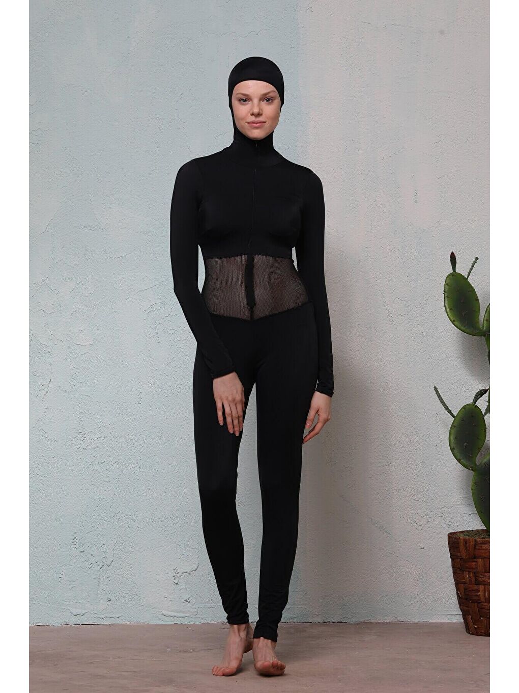 Fileli Siyah Yüzücü Tulumu 2255-2