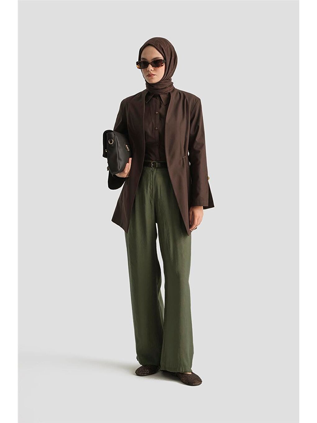 Kemerli Palazzo Lyocell Pantolon 25Y2810 Haki-1