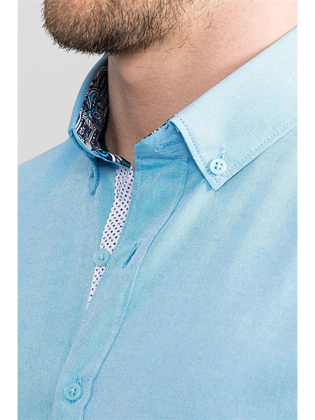 Slim Fit Kısa Kollu Poplin Oxford Erkek Mavi Gömlek-2