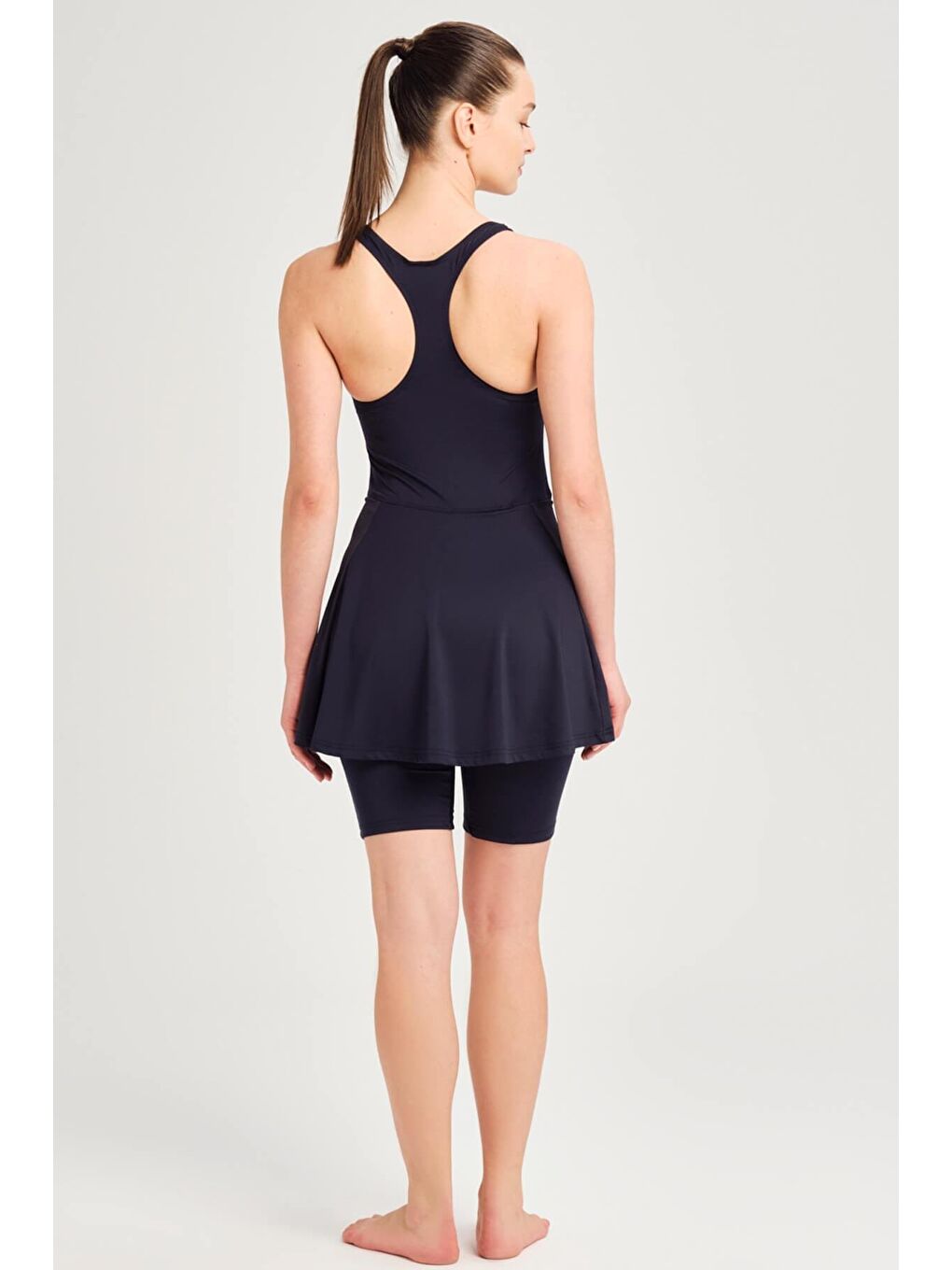 Yüzücü Sırt Etekli File Detaylı Lacivert Tulumu 2275-1