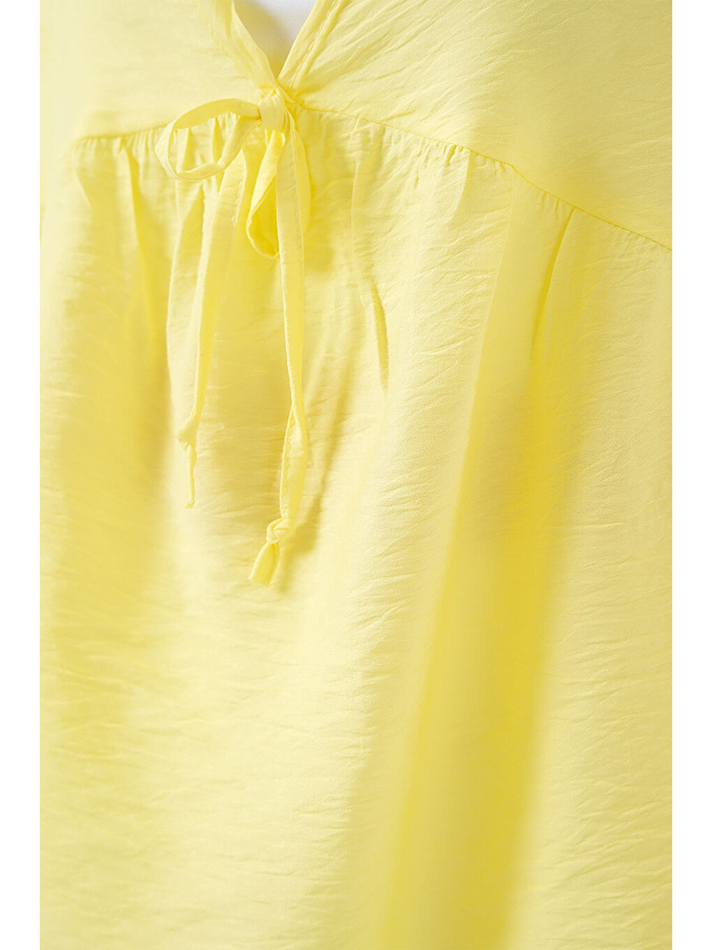 Kadın Önü Bağcıklı Kısa Kol Bluz 962 - Sarı-4