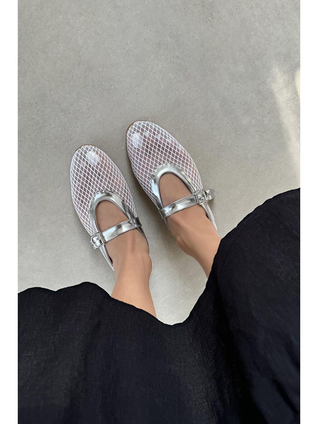 Carol Kadın File Detay Dantel Babet Beyaz-Gümüş