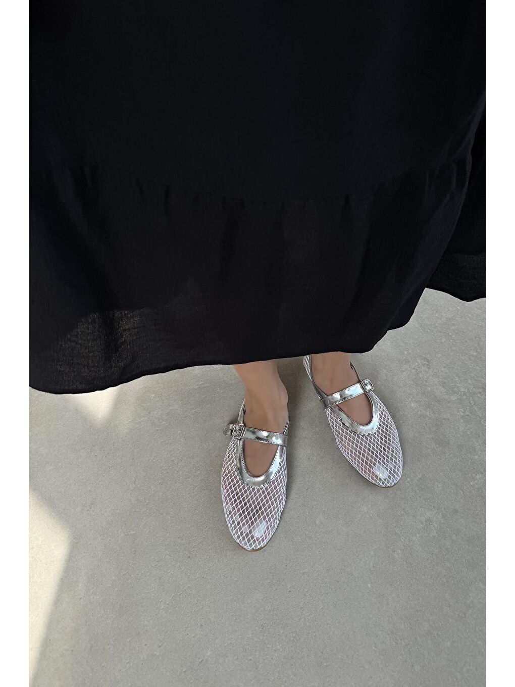 Carol Kadın File Detay Dantel Babet Beyaz-Gümüş-1