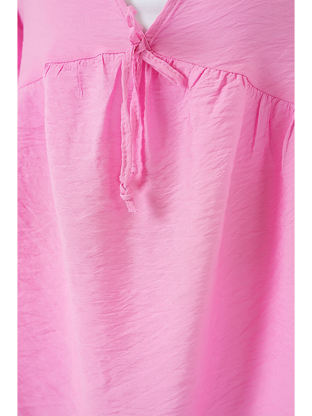 Kadın Önü Bağcıklı Kısa Kol Bluz 962 - Pembe-4