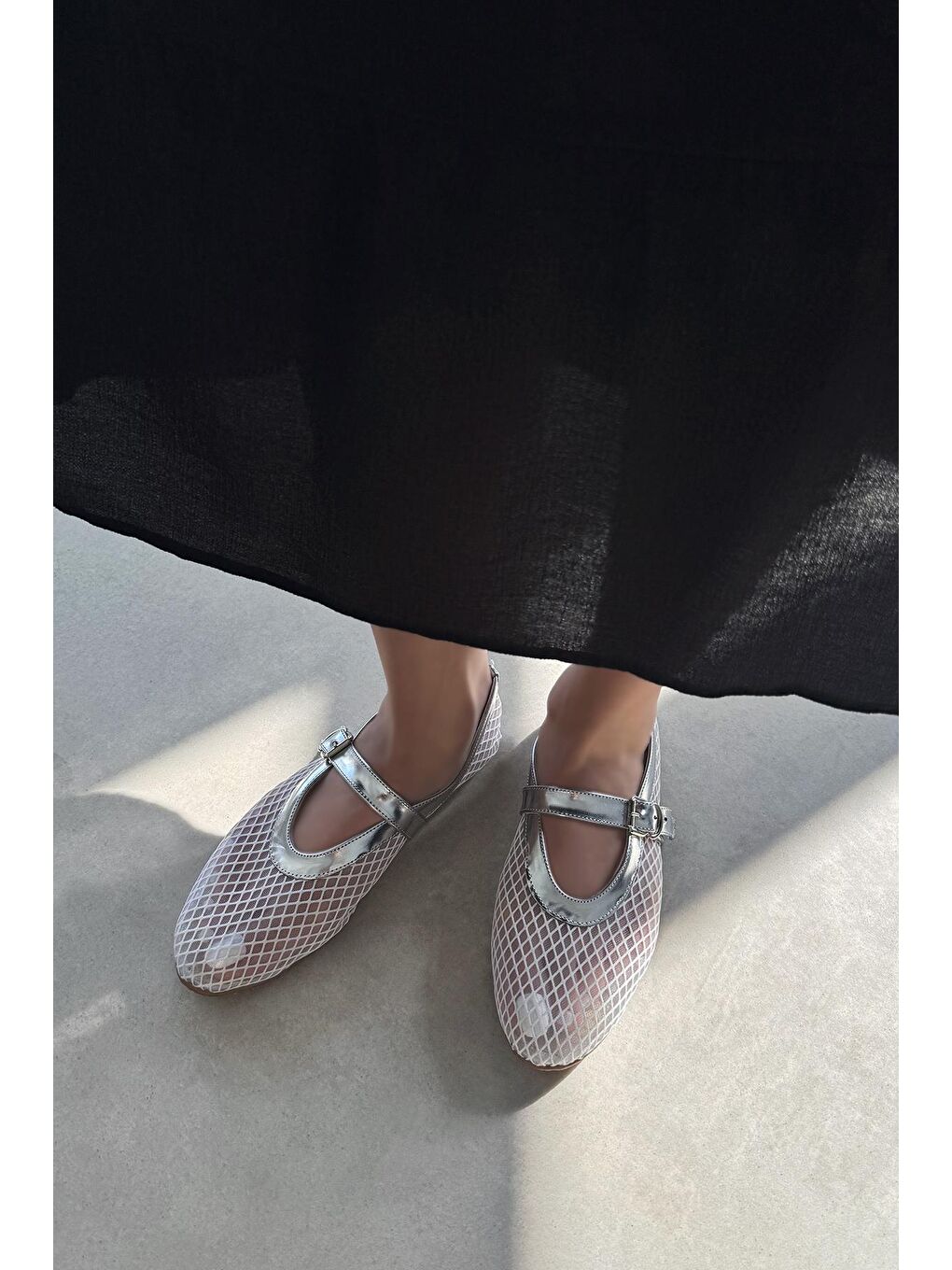 Carol Kadın File Detay Dantel Babet Beyaz-Gümüş-2