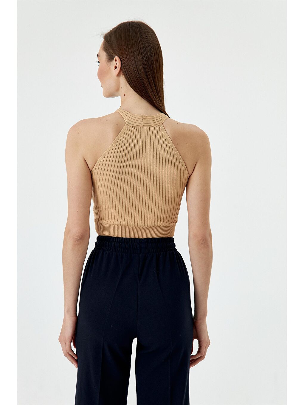 Fitilli Triko Bej Kadın Crop-5