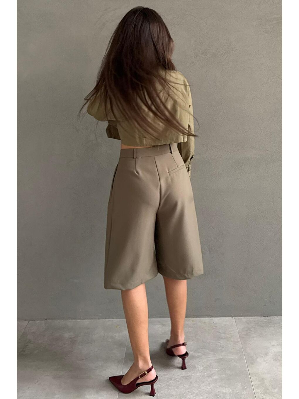 Haki Pileli Cepli Kadın Bermuda Mg2620-2