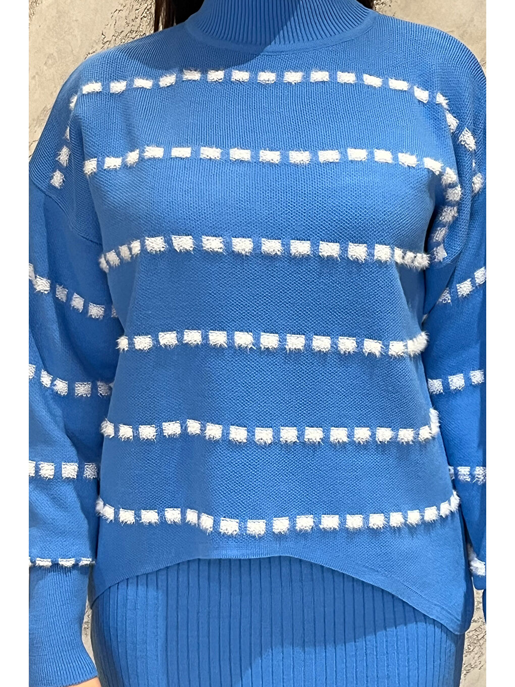 Mavi Triko Kazak Elbise İkili Takım-2