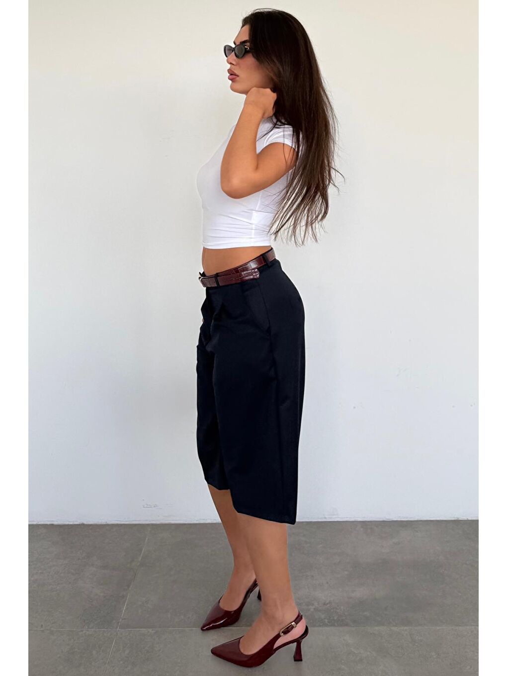 Lacivert %100 Pamuklu Cepli Kumaş Bermuda Şort Mg2640-3