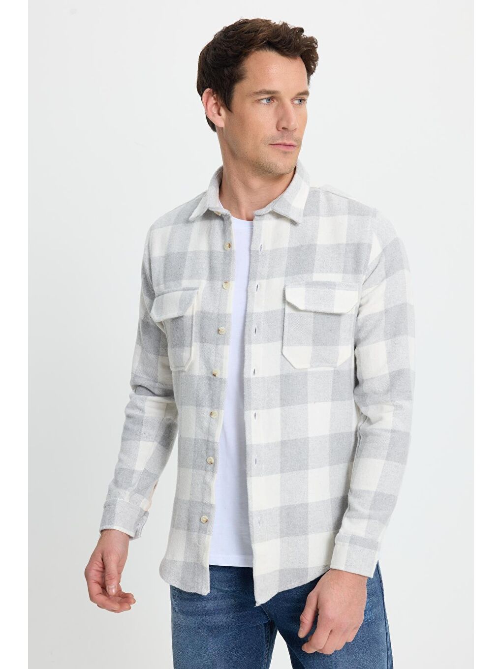 Karışık Erkek Slim Fit Dar Kesim Uzun Kollu Kapaklı Çift Cepli Kareli Kışlık Oduncu Gömlek-1