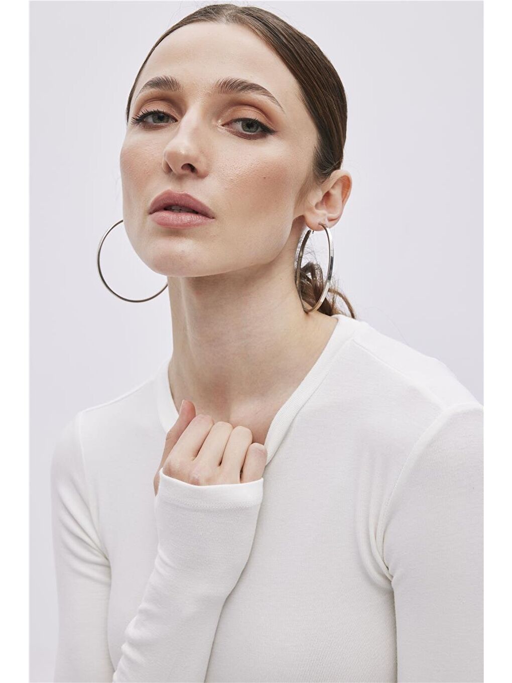 Ekru Viskon Crop Bluz-3