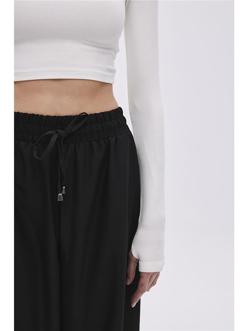 Ekru Viskon Crop Bluz-4