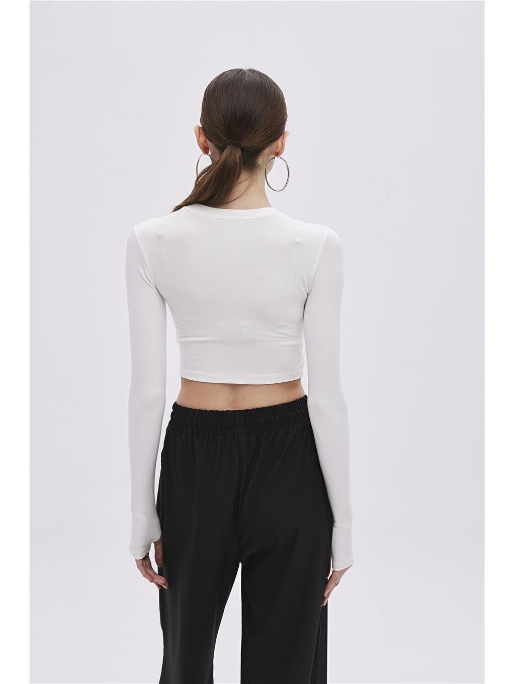 Ekru Viskon Crop Bluz-5