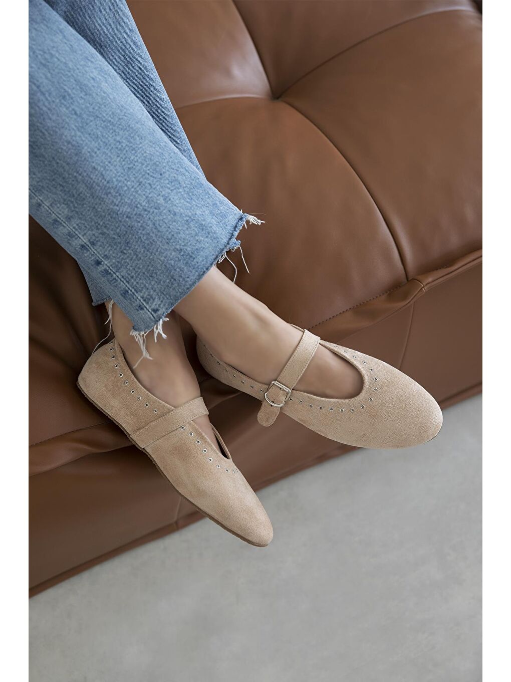 Bej Abner  Kadın Drop Detay Süet Babet Ten