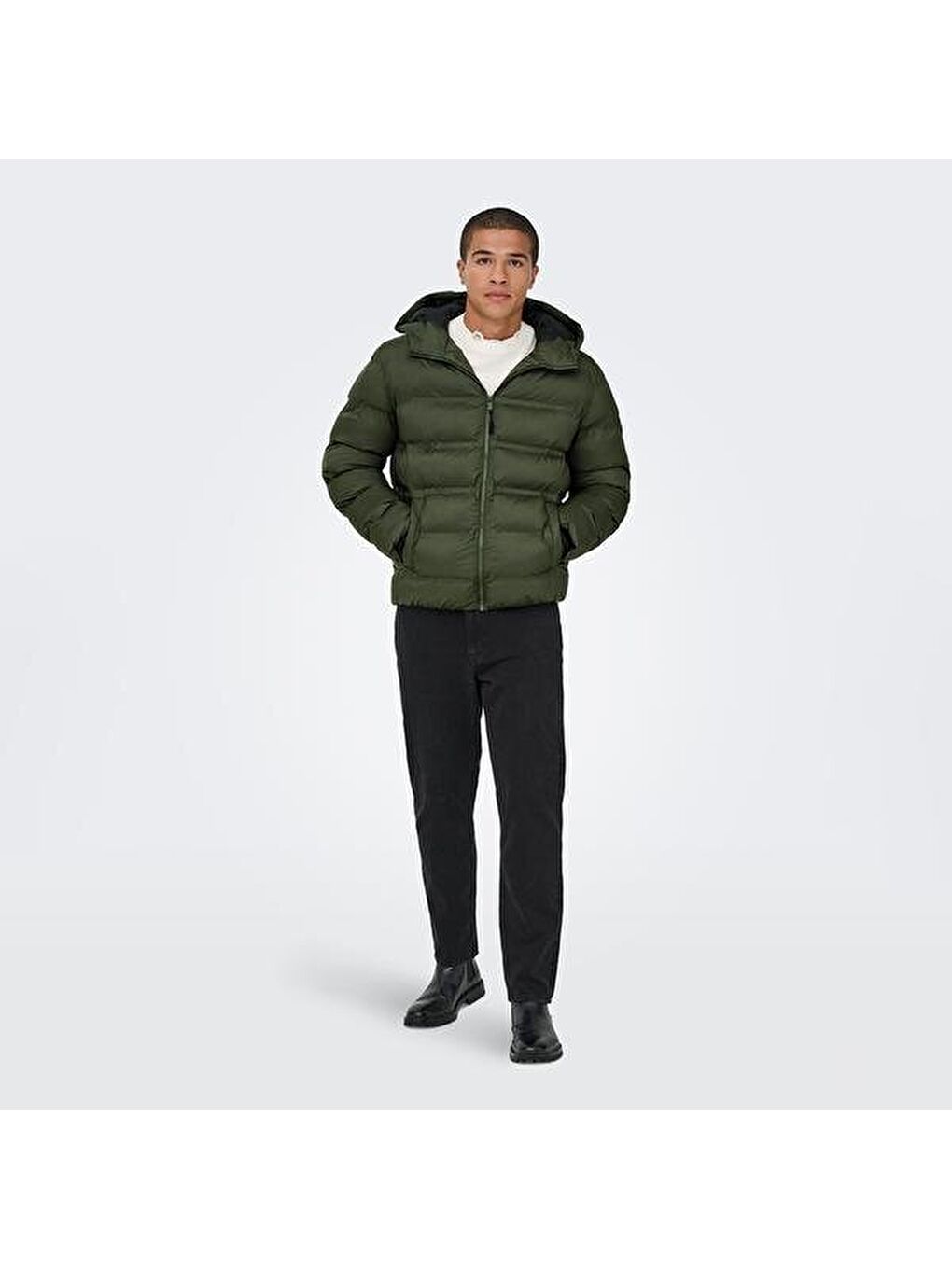 Union Seamless Life Puffer Erkek Haki Kapüşonlu Mont