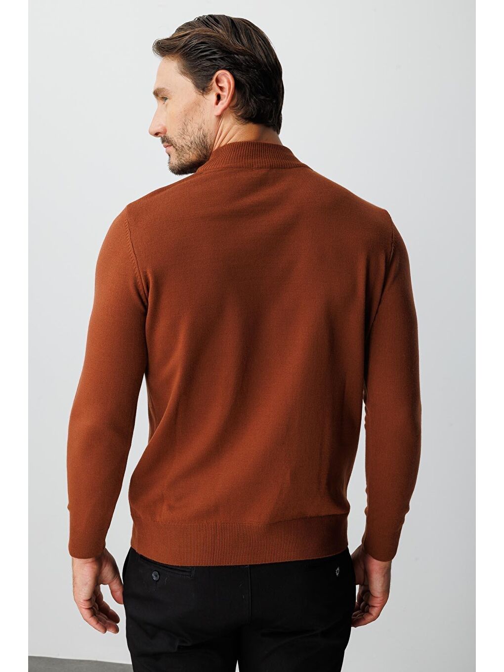 Turuncu Kiremit Dar Kalıp Yarım Balıkçı Düz Triko-2