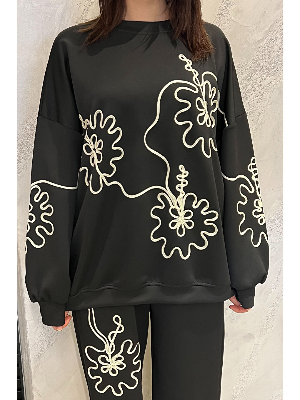 Siyah Nakışlı Tunik Pantolon İkili Takım-2