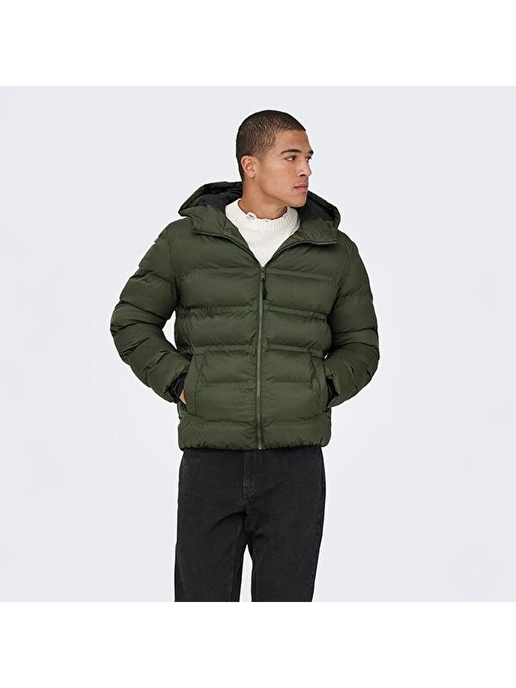 Union Seamless Life Puffer Erkek Haki Kapüşonlu Mont-2