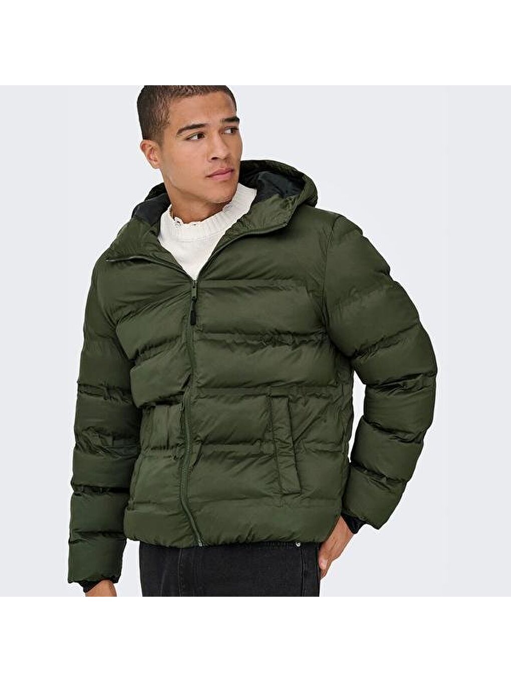 Union Seamless Life Puffer Erkek Haki Kapüşonlu Mont-3