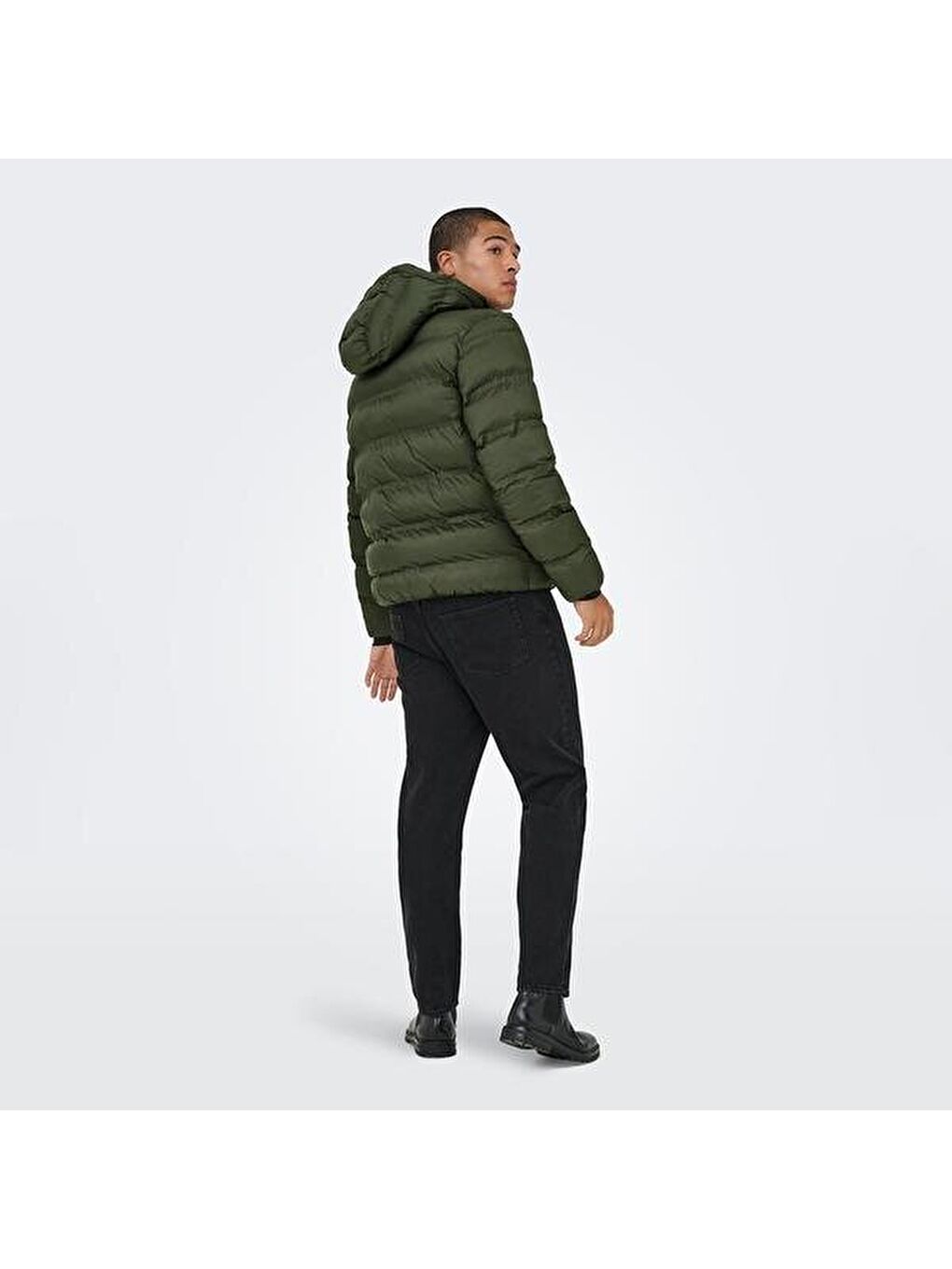Union Seamless Life Puffer Erkek Haki Kapüşonlu Mont-4