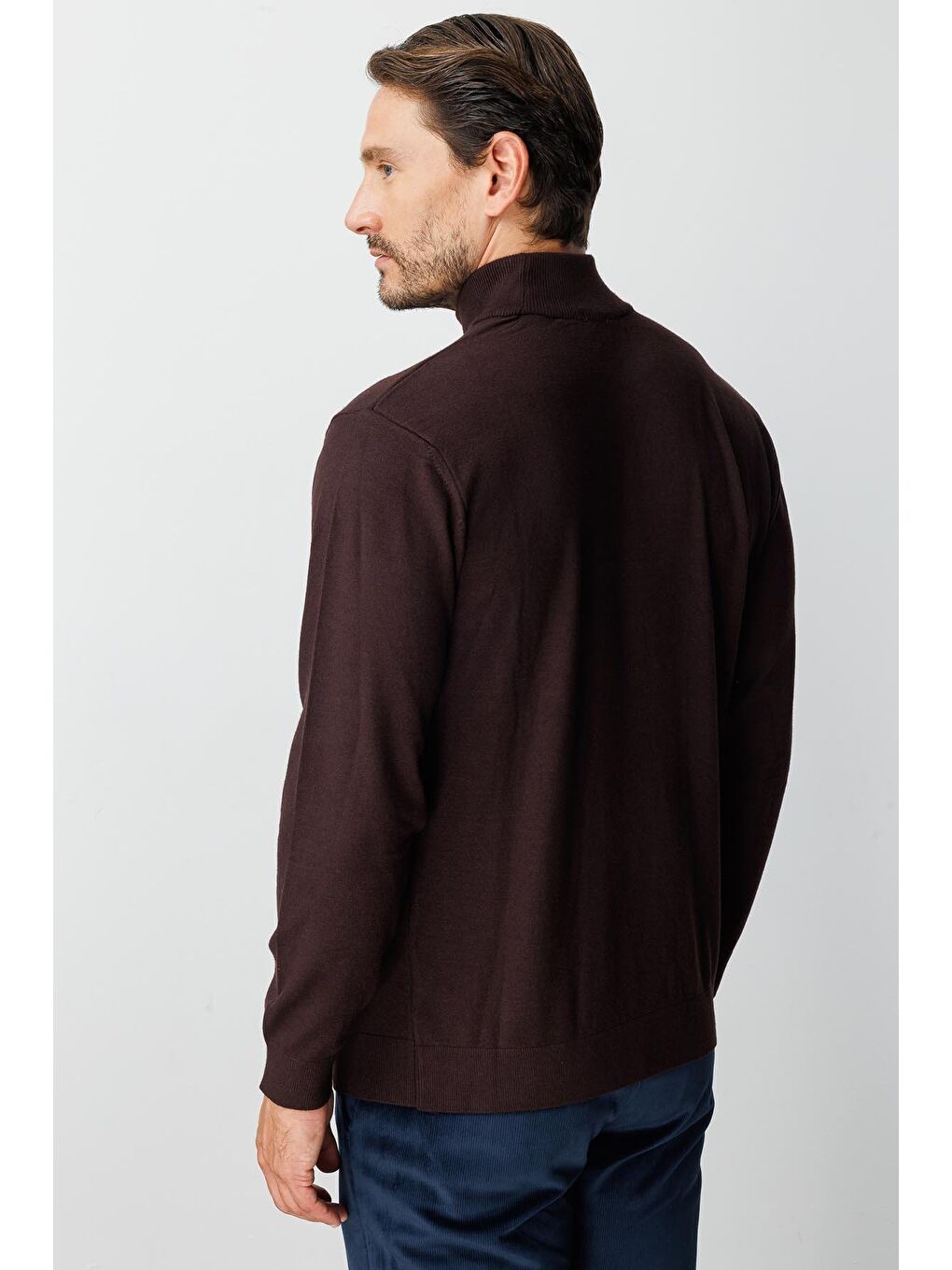 Kahverengi Kahve Dar Kalıp Yarım Balıkçı Düz Triko-3