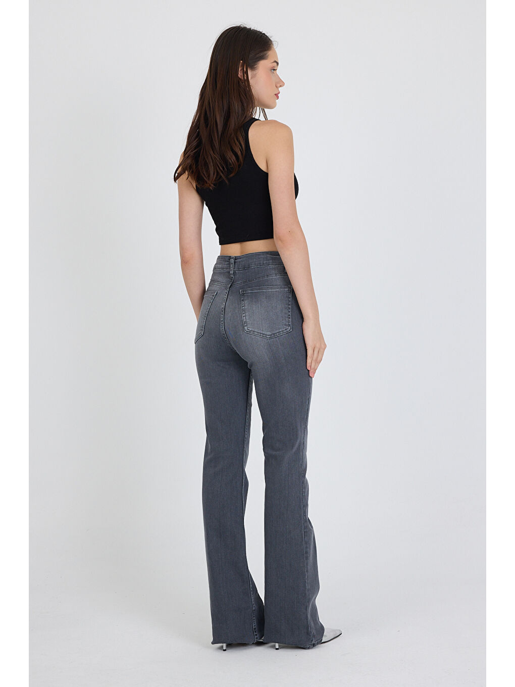 Gri İspanyol Paça Esnek Kumaş Regular Kadın Jean Kadın Jean Pantolon 2833-2