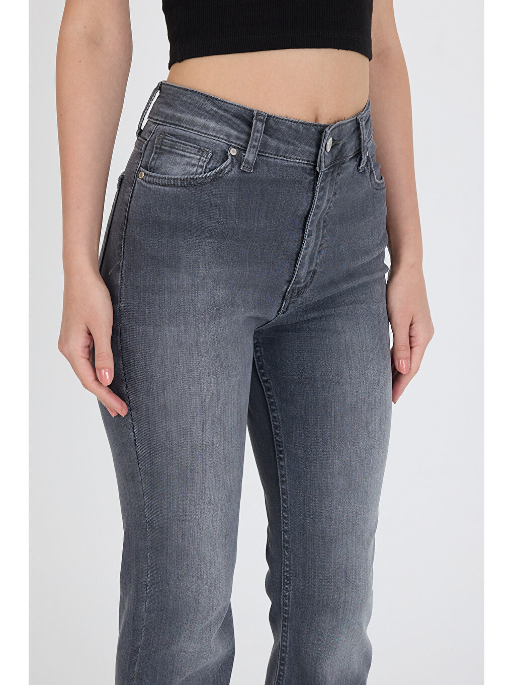 Gri İspanyol Paça Esnek Kumaş Regular Kadın Jean Kadın Jean Pantolon 2833-3