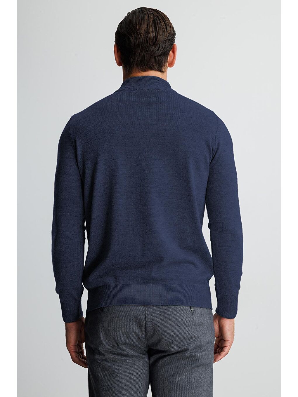 Mavi Dar Kalıp Yarım Balıkçı Düz Triko-2