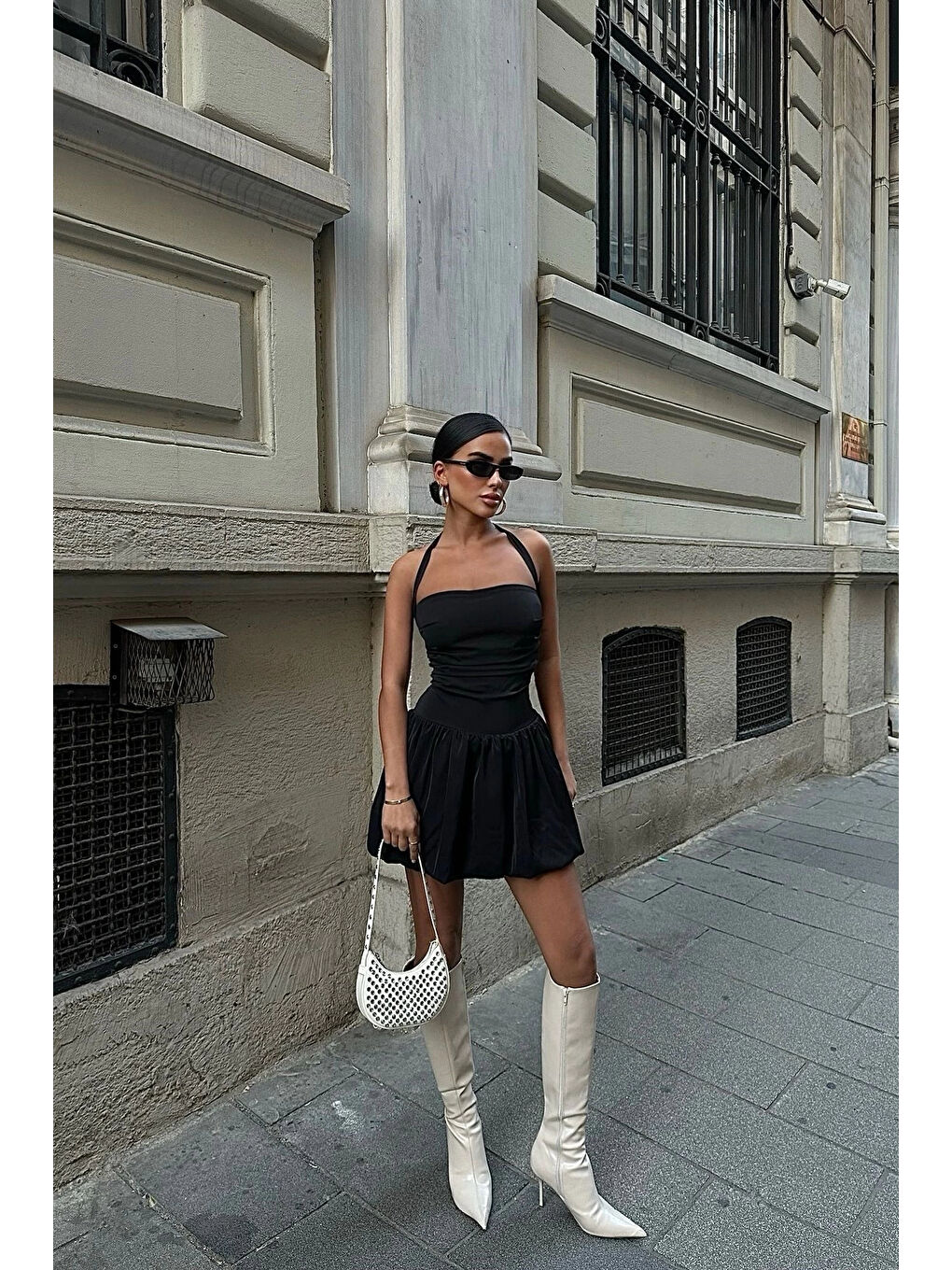 Karışık Kadın Siyah Halter Yaka Elbise 1026-221625-6