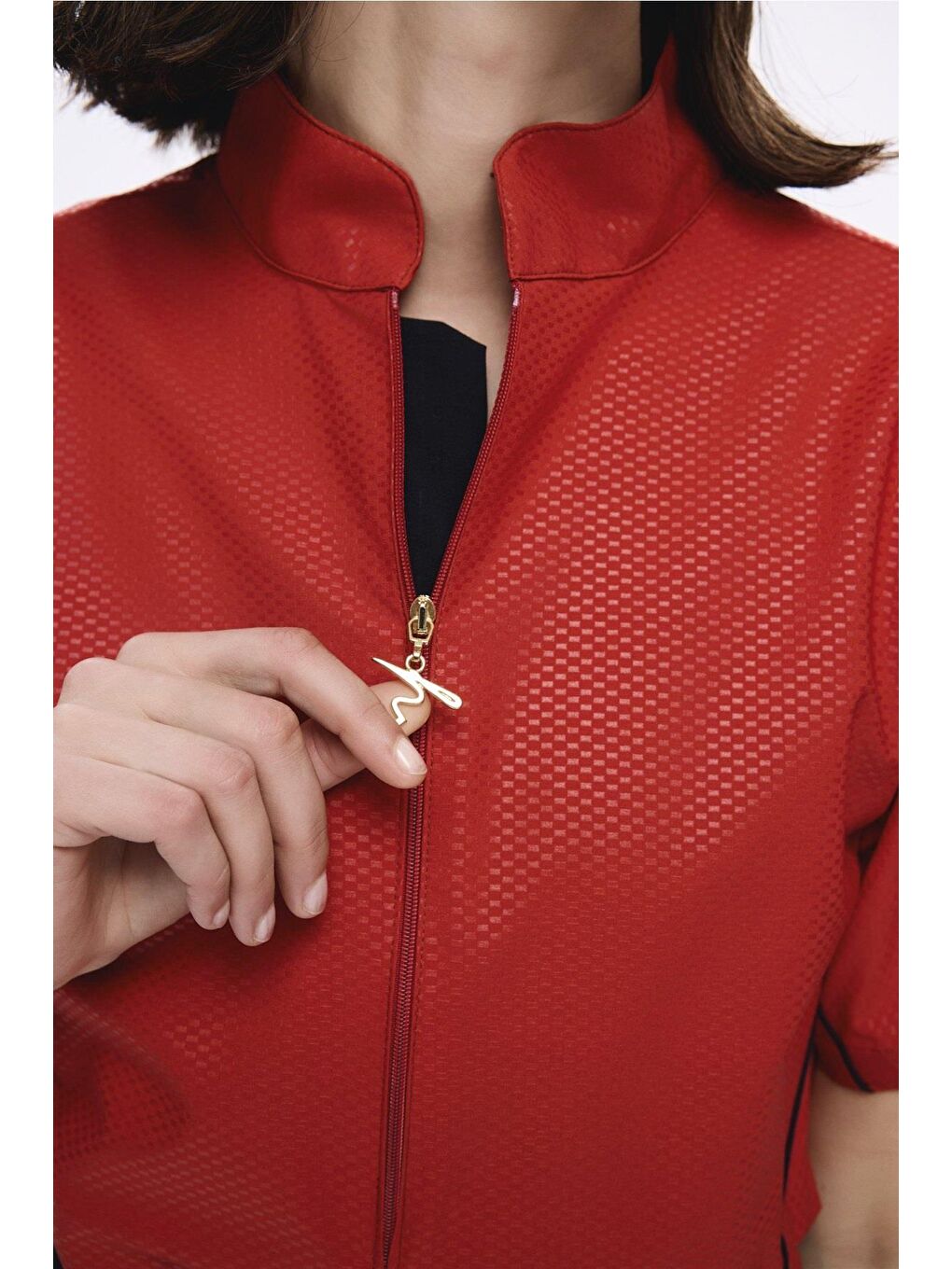 Kuşak Detaylı Dokulu Kumaş Kırmızı 5 Parça Yarı Kapalı Mayo Takımı 5046-3