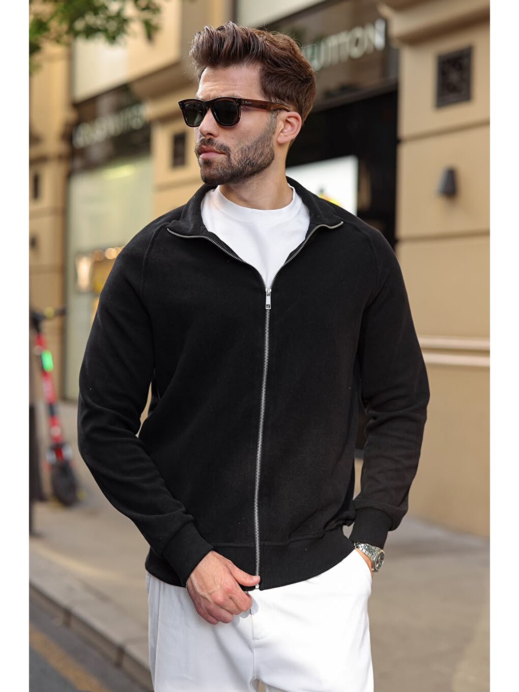 Siyah Fermuarlı Dik Yaka Basic Erkek Hırka E7199