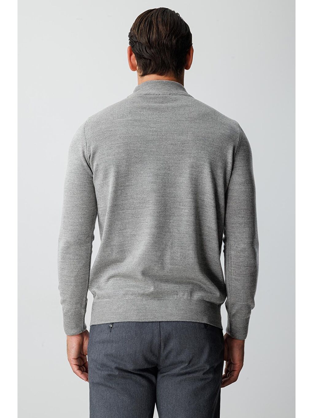 Gri Dar Kalıp Yarım Balıkçı Düz Triko-2