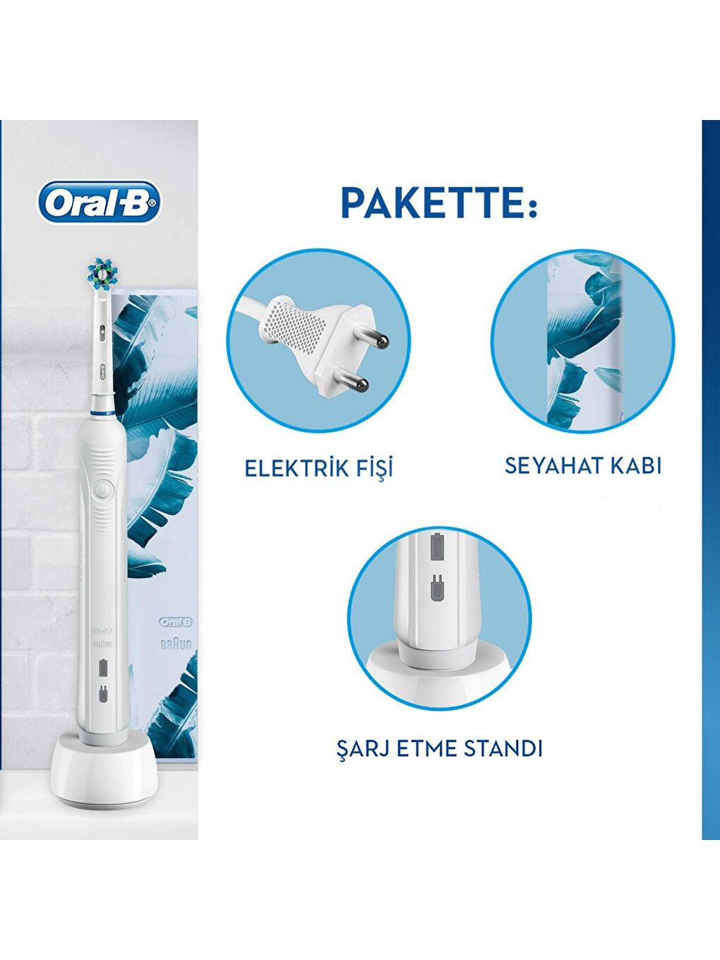 Oral-B Beyaz Pro1 750 Şarj Edilebilir Diş Fırçası Beyaz+Seyahat Kabı Hediye - 1