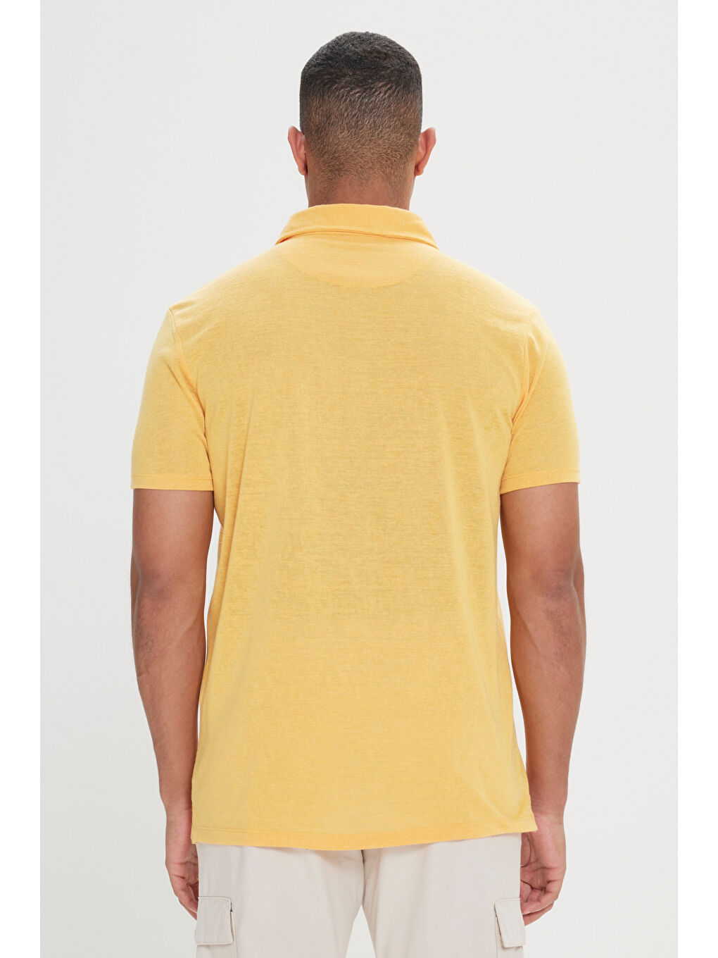 Erkek Koyu Sarı Slim Fit Dar Kesim Polo Yaka Düz Casual Tişört-4